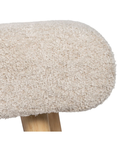 Pouf repose-pieds moderne Rectangulaire en Tissu Beige Bouclette Bois de pin Naturel Xyren - 5