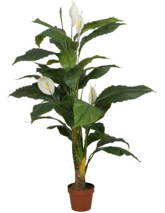 Grande Plante artificielle réaliste Spathiphyllum Hauteur 130 cm en Plastique Vert Blanc - 1