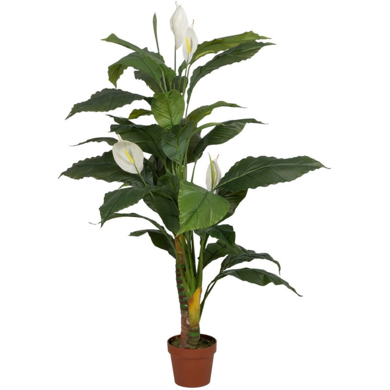 Grande Plante artificielle réaliste Spathiphyllum Hauteur 130 cm en Plastique Vert Blanc - 1