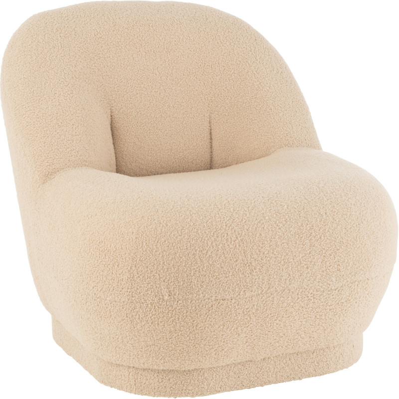 Fauteuil Rond Teddy en Velours Beige - 1