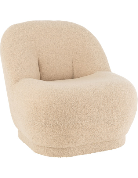 Fauteuil Rond Teddy en Velours Beige - 1