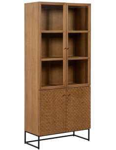 Grand Buffet VItrine moderne Haut 4 portes en Bois Naturel Métal Noir Marigni - 1