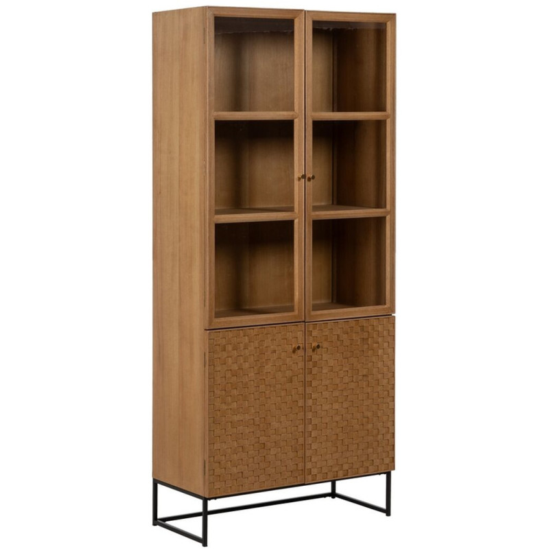 Grand Buffet VItrine moderne Haut 4 portes en Bois Naturel Métal Noir Marigni - 1