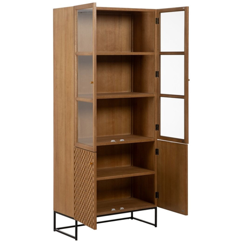 Grand Buffet VItrine moderne Haut 4 portes en Bois Naturel Métal Noir Marigni - 3