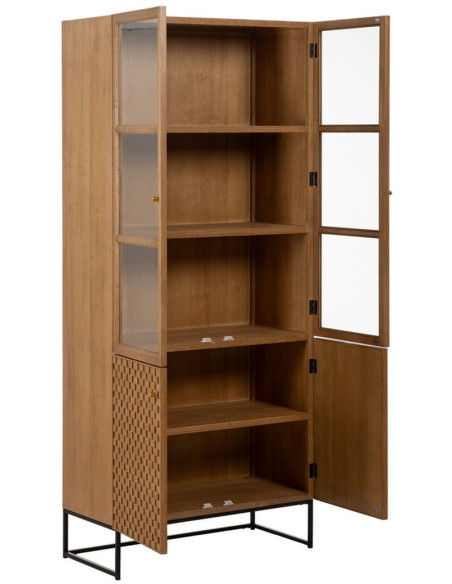Grand Buffet VItrine moderne Haut 4 portes en Bois Naturel Métal Noir Marigni - 3