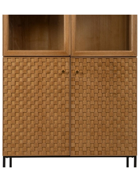 Grand Buffet VItrine moderne Haut 4 portes en Bois Naturel Métal Noir Marigni - 4