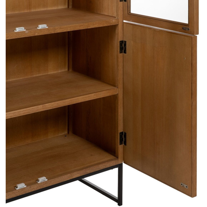 Grand Buffet VItrine moderne Haut 4 portes en Bois Naturel Métal Noir Marigni - 5