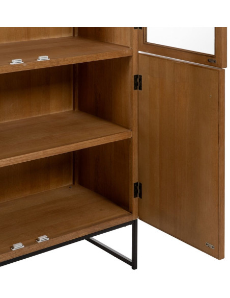 Grand Buffet VItrine moderne Haut 4 portes en Bois Naturel Métal Noir Marigni - 5