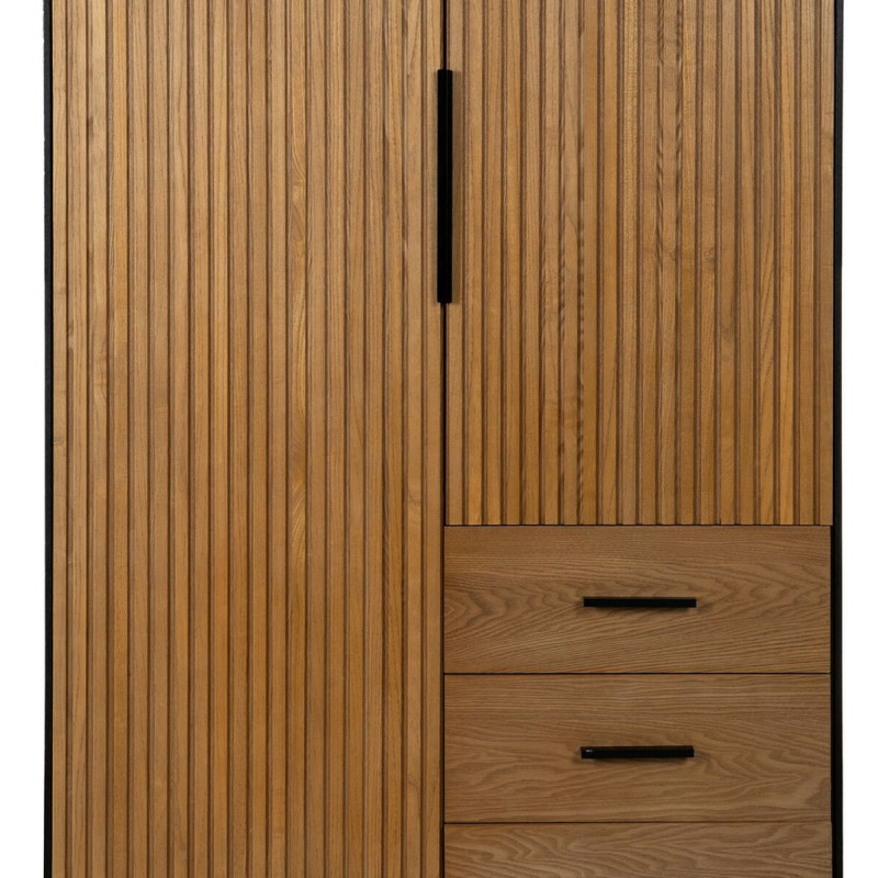 Grande Armoire moderne 2 portes 3 tiroirs en Bois Naturel Noir Métal Orleans - 4