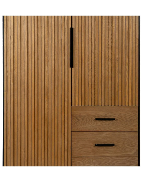 Grande Armoire moderne 2 portes 3 tiroirs en Bois Naturel Noir Métal Orleans - 4