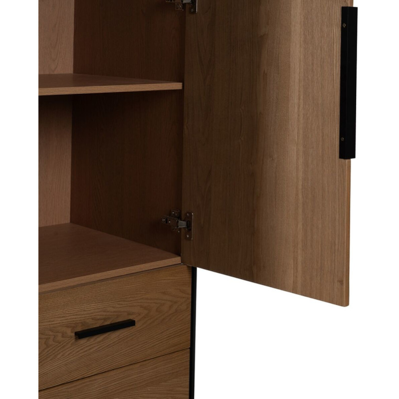 Grande Armoire moderne 2 portes 3 tiroirs en Bois Naturel Noir Métal Orleans - 6