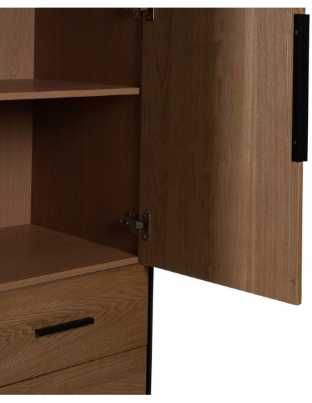 Grande Armoire moderne 2 portes 3 tiroirs en Bois Naturel Noir Métal Orleans - 6
