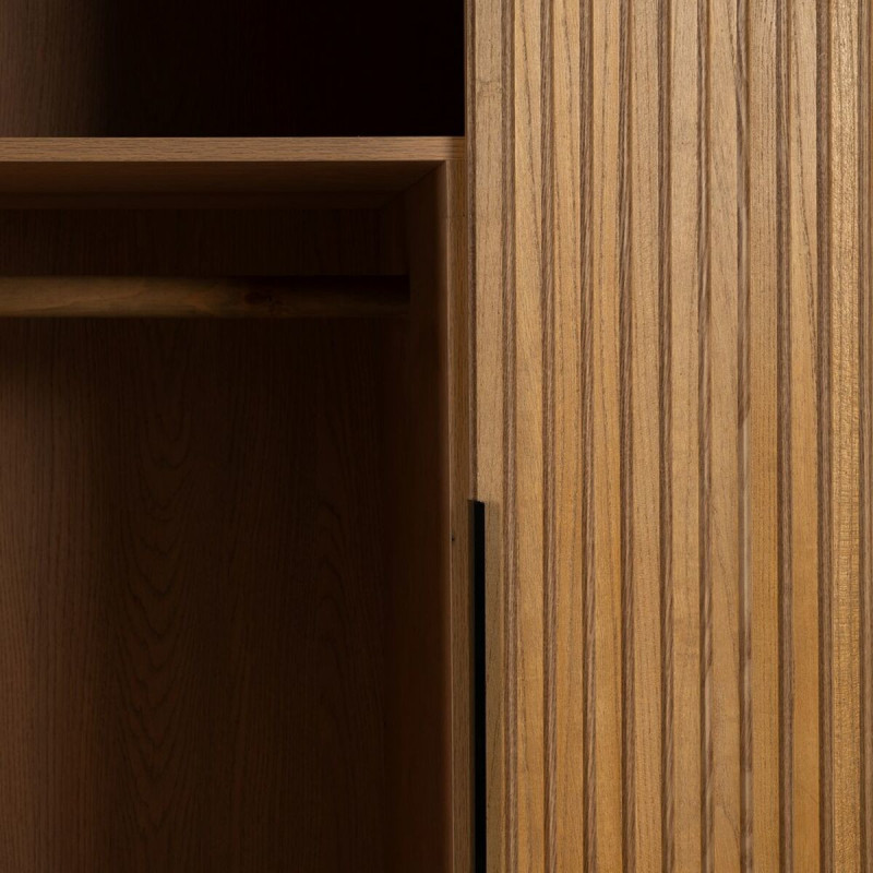 Grande Armoire moderne 2 portes 3 tiroirs en Bois Naturel Noir Métal Orleans - 7