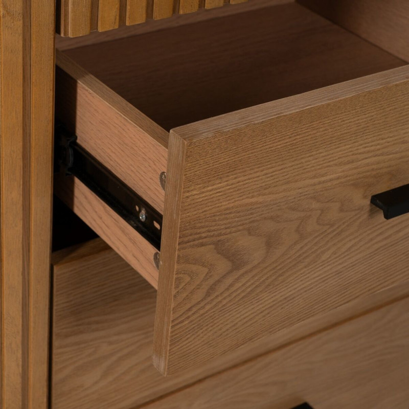 Grande Armoire moderne 2 portes 3 tiroirs en Bois Naturel Noir Métal Orleans - 8