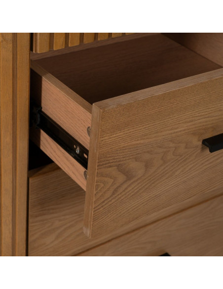 Grande Armoire moderne 2 portes 3 tiroirs en Bois Naturel Noir Métal Orleans - 8