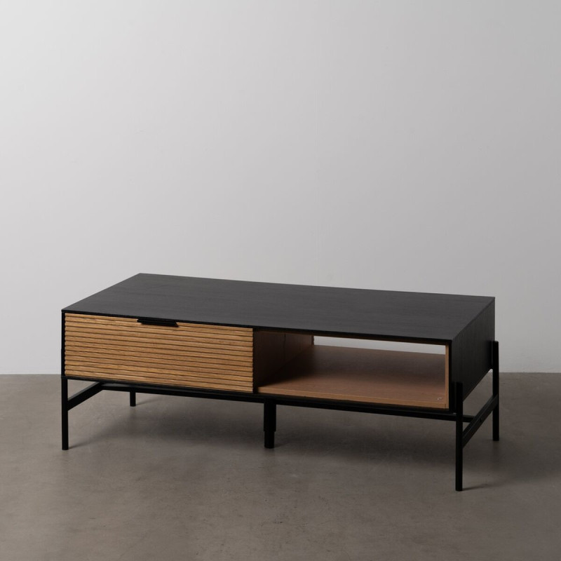 Grande Table basse moderne 1 tiroir 1 niche en Bois Naturel Noir Métal Orleans - 2