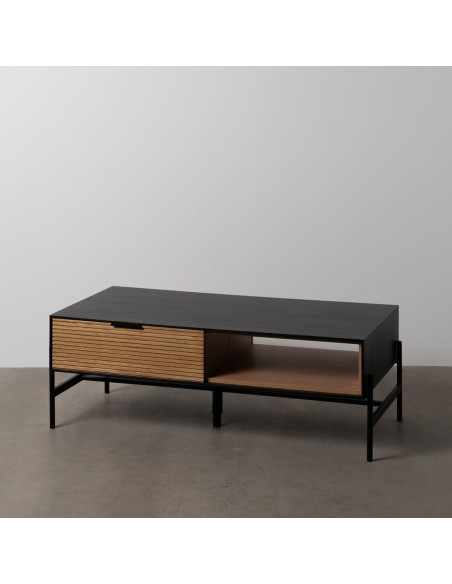 Grande Table basse moderne 1 tiroir 1 niche en Bois Naturel Noir Métal Orleans - 2