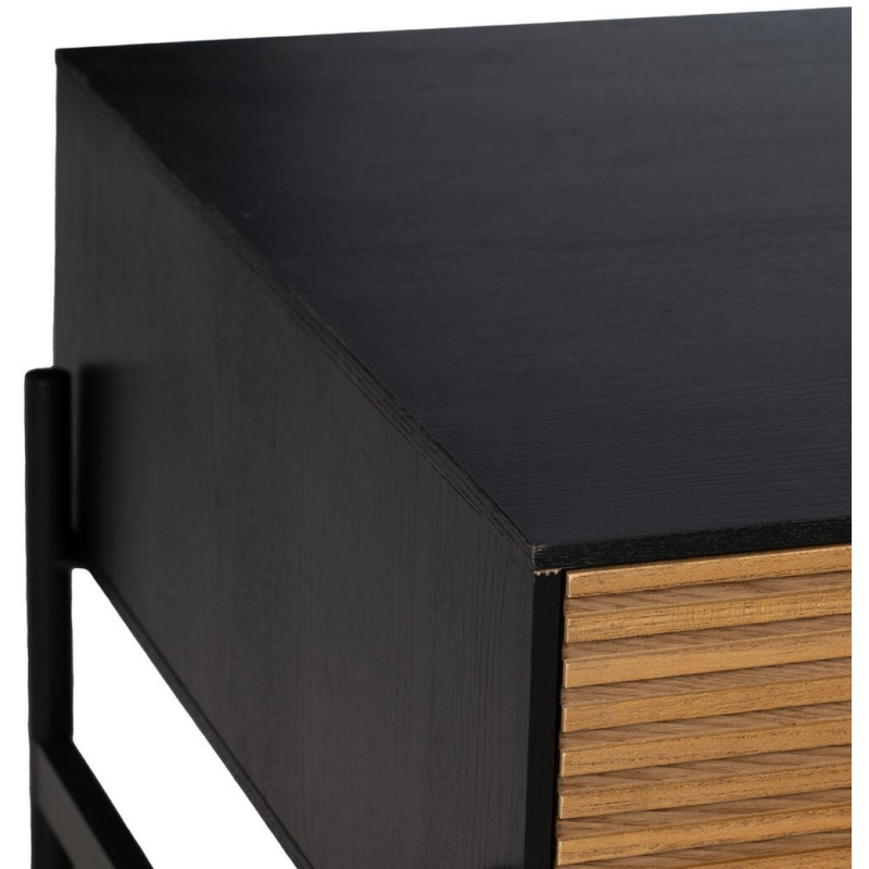 Grande Table basse moderne 1 tiroir 1 niche en Bois Naturel Noir Métal Orleans - 4