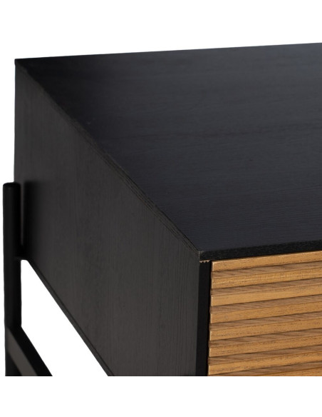 Grande Table basse moderne 1 tiroir 1 niche en Bois Naturel Noir Métal Orleans - 4