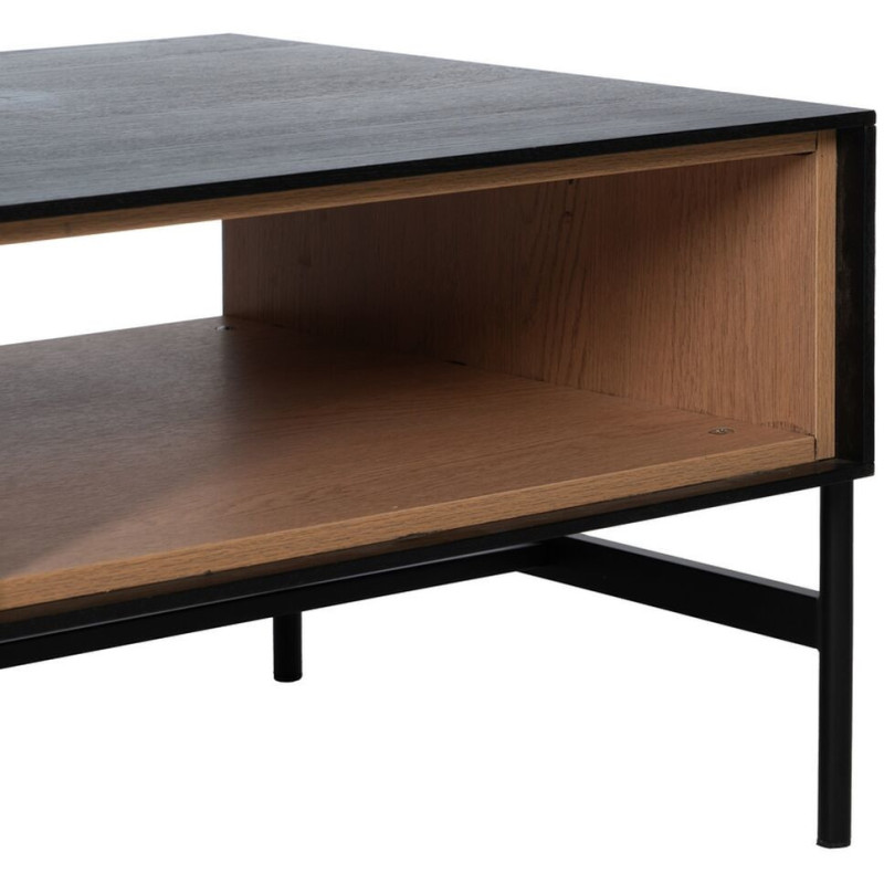 Grande Table basse moderne 1 tiroir 1 niche en Bois Naturel Noir Métal Orleans - 5