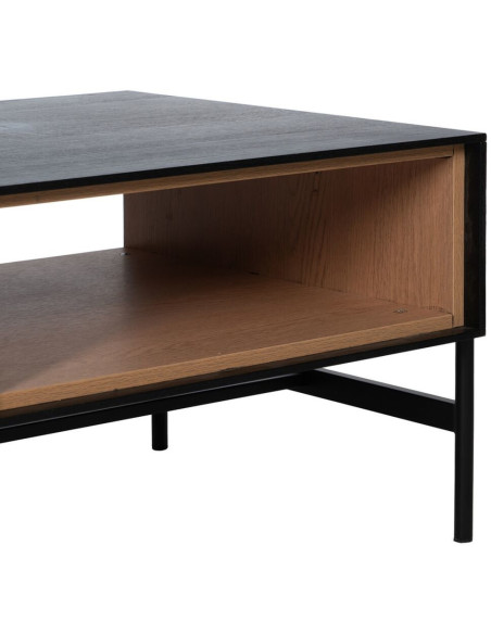 Grande Table basse moderne 1 tiroir 1 niche en Bois Naturel Noir Métal Orleans - 5
