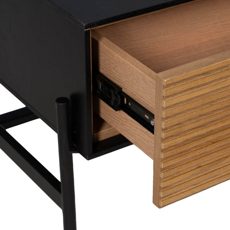 Grande Table basse moderne 1 tiroir 1 niche en Bois Naturel Noir Métal Orleans - 6