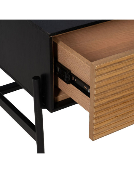 Grande Table basse moderne 1 tiroir 1 niche en Bois Naturel Noir Métal Orleans - 6
