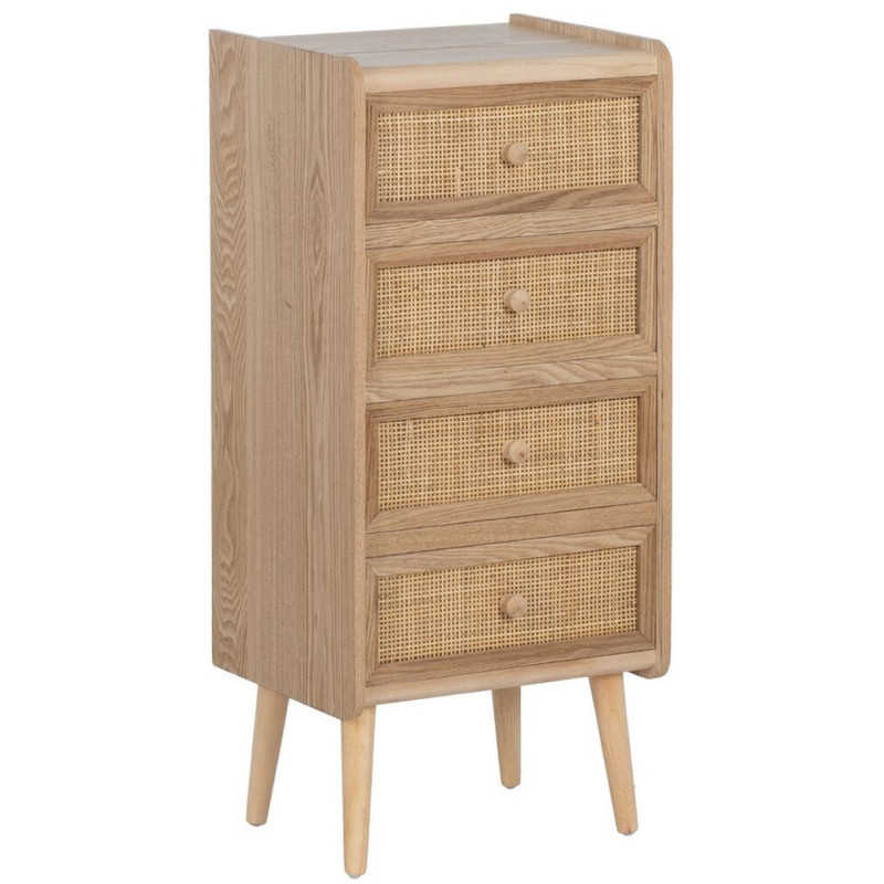 Chiffonnier vintage 4 tiroirs en Bois Rotin Naturel Cannage Samir - 1