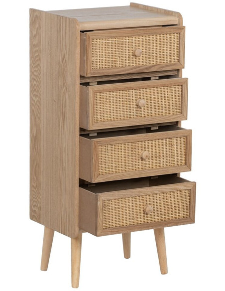 Chiffonnier vintage 4 tiroirs en Bois Rotin Naturel Cannage Samir - 3