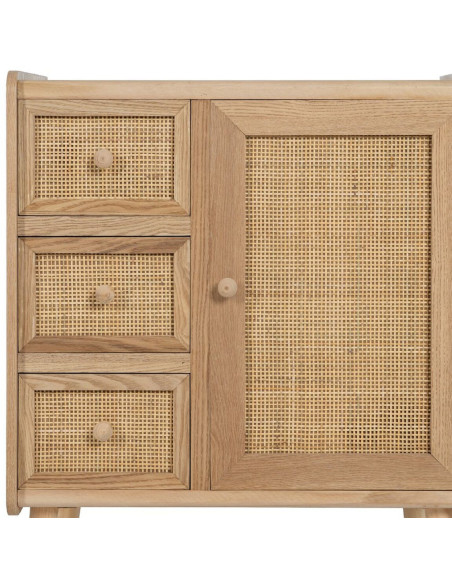 Buffet vintage Bas 1 porte 3 tiroirs en Bois Rotin Naturel Cannage Samir - 4