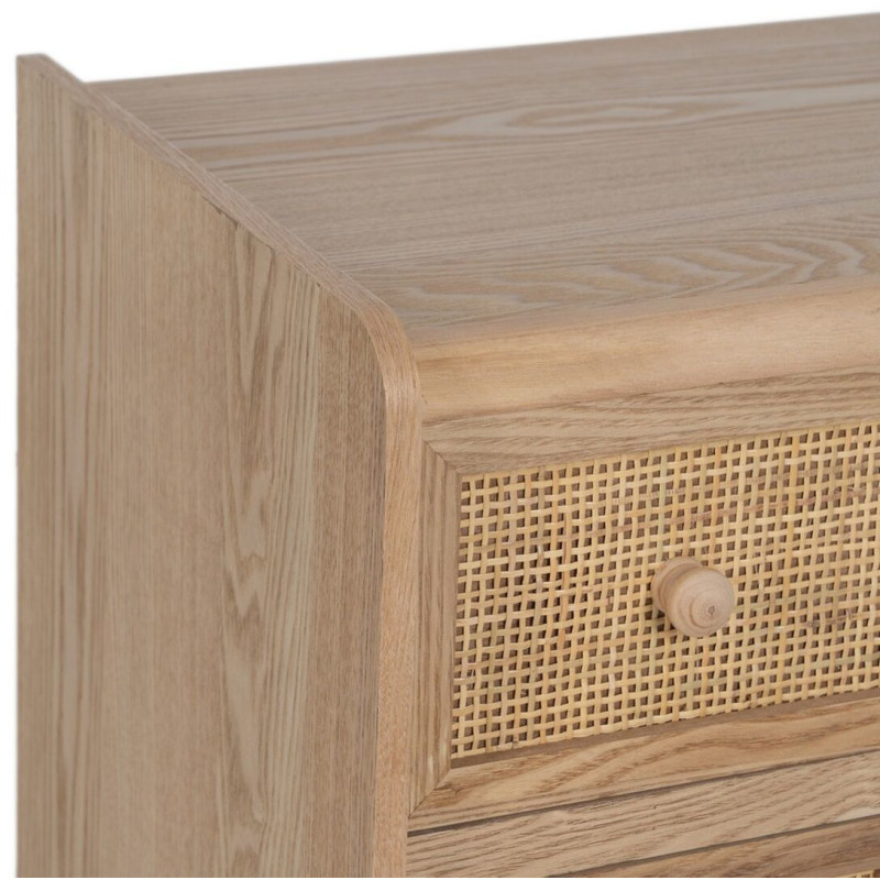 Buffet vintage Bas 1 porte 3 tiroirs en Bois Rotin Naturel Cannage Samir - 5