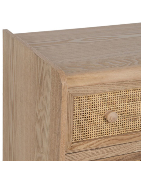 Buffet vintage Bas 1 porte 3 tiroirs en Bois Rotin Naturel Cannage Samir - 5