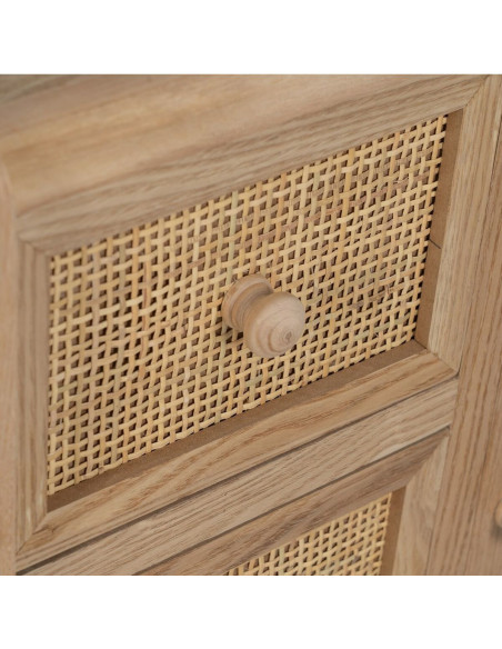 Buffet vintage Bas 1 porte 3 tiroirs en Bois Rotin Naturel Cannage Samir - 7