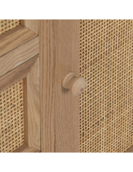 Buffet vintage Bas 1 porte 3 tiroirs en Bois Rotin Naturel Cannage Samir - 8