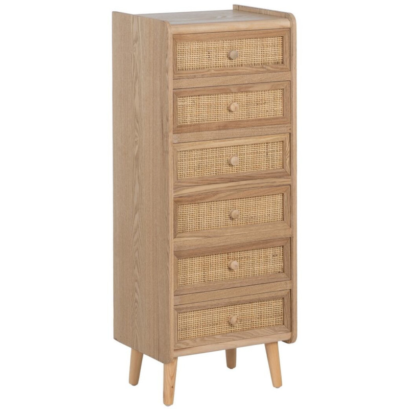 Grand Chiffonnier vintage 6 tiroirs en Bois Rotin Naturel Cannage Samir - 1