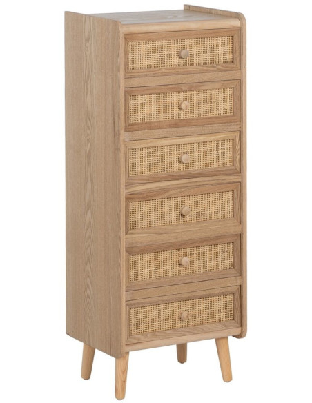 Grand Chiffonnier vintage 6 tiroirs en Bois Rotin Naturel Cannage Samir - 1