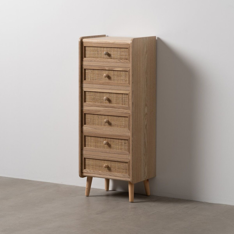 Grand Chiffonnier vintage 6 tiroirs en Bois Rotin Naturel Cannage Samir - 2