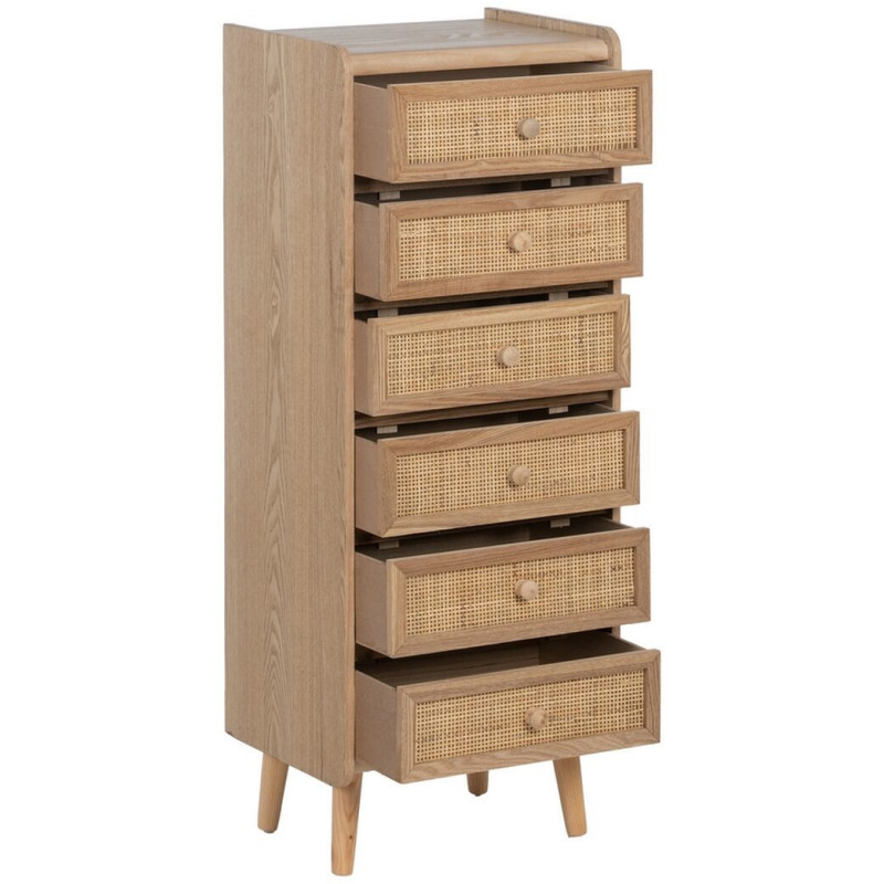 Grand Chiffonnier vintage 6 tiroirs en Bois Rotin Naturel Cannage Samir - 3