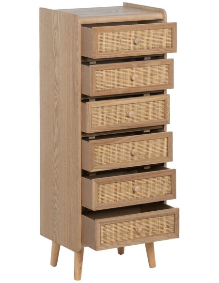 Grand Chiffonnier vintage 6 tiroirs en Bois Rotin Naturel Cannage Samir - 3