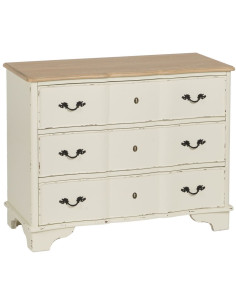 Grande Commode Shabby chic 3 tiroirs en Bois de sapin Blanc crème Naturel Jilron - 1