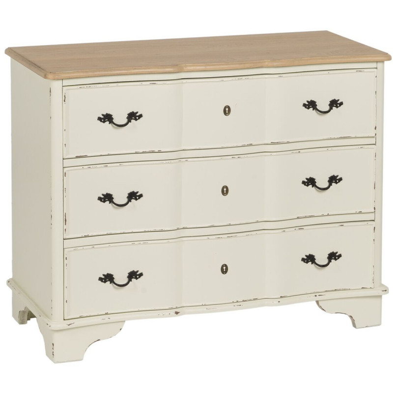 Grande Commode Shabby chic 3 tiroirs en Bois de sapin Blanc crème Naturel Jilron - 1