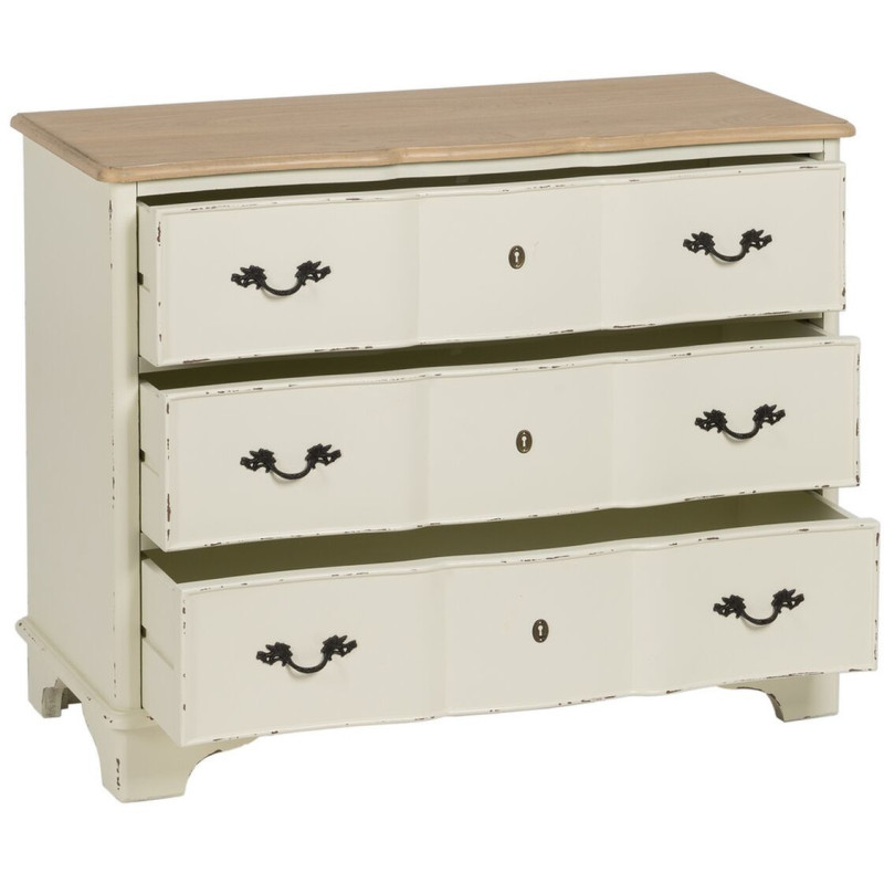 Grande Commode Shabby chic 3 tiroirs en Bois de sapin Blanc crème Naturel Jilron - 3