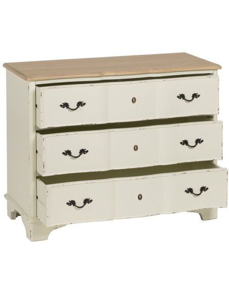 Grande Commode Shabby chic 3 tiroirs en Bois de sapin Blanc crème Naturel Jilron - 3
