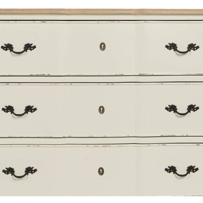 Grande Commode Shabby chic 3 tiroirs en Bois de sapin Blanc crème Naturel Jilron - 6