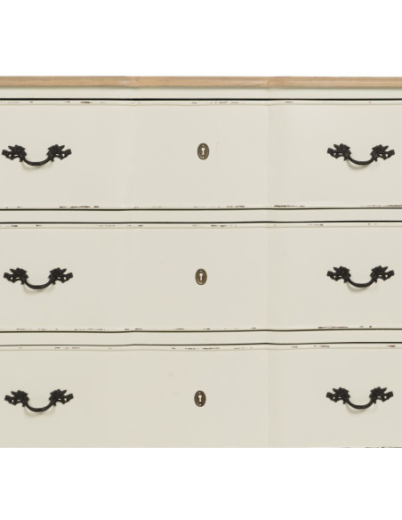 Grande Commode Shabby chic 3 tiroirs en Bois de sapin Blanc crème Naturel Jilron - 6