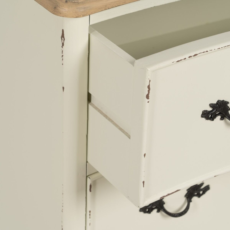 Grande Commode Shabby chic 3 tiroirs en Bois de sapin Blanc crème Naturel Jilron - 7