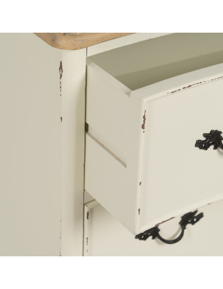 Grande Commode Shabby chic 3 tiroirs en Bois de sapin Blanc crème Naturel Jilron - 7