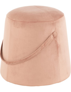 Pouf Rond Kiéran en Velours Rose Éponge Bois Avec poignée de transport J-Line - 1