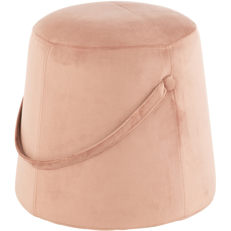 Pouf Rond Kiéran en Velours Rose Éponge Bois Avec poignée de transport J-Line - 1