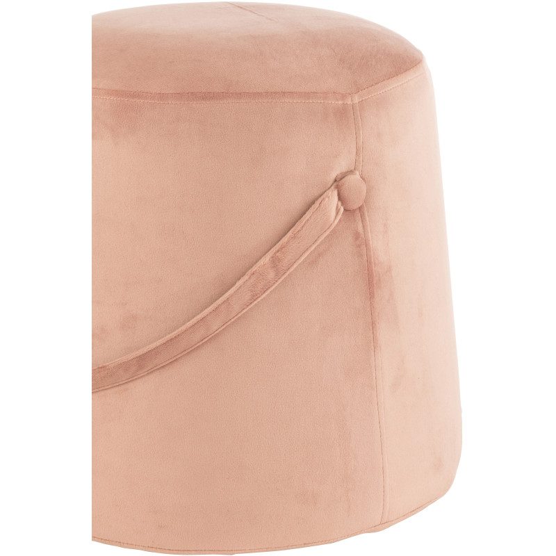 Pouf Rond Kiéran en Velours Rose Éponge Bois Avec poignée de transport J-Line - 2
